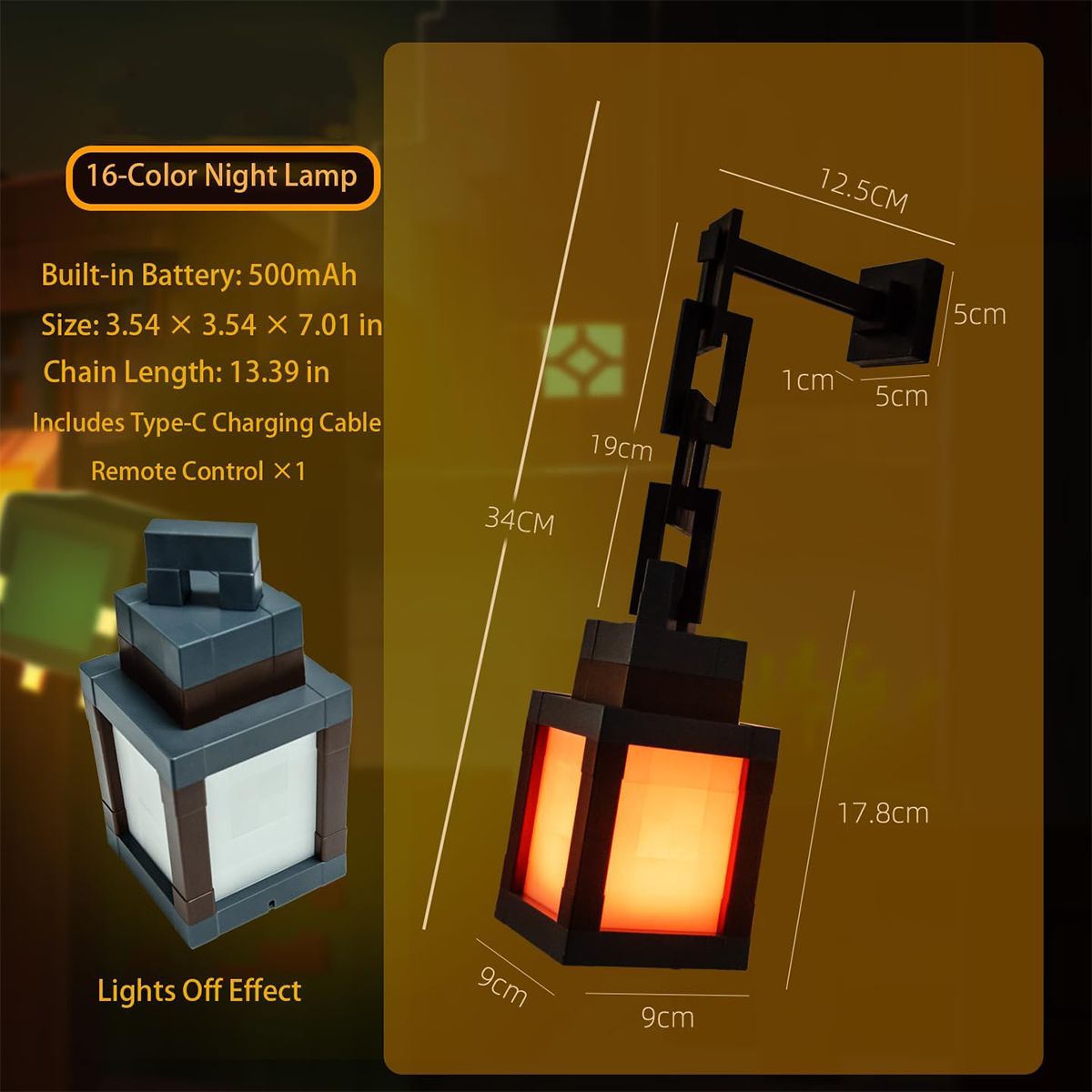 AliExpress Pixel Design Led Night Light Type-C Rechargeable Remote Control Rgb Game Room Lights Multicolor Cartoon Style Lantern Wall Lamp, view 2