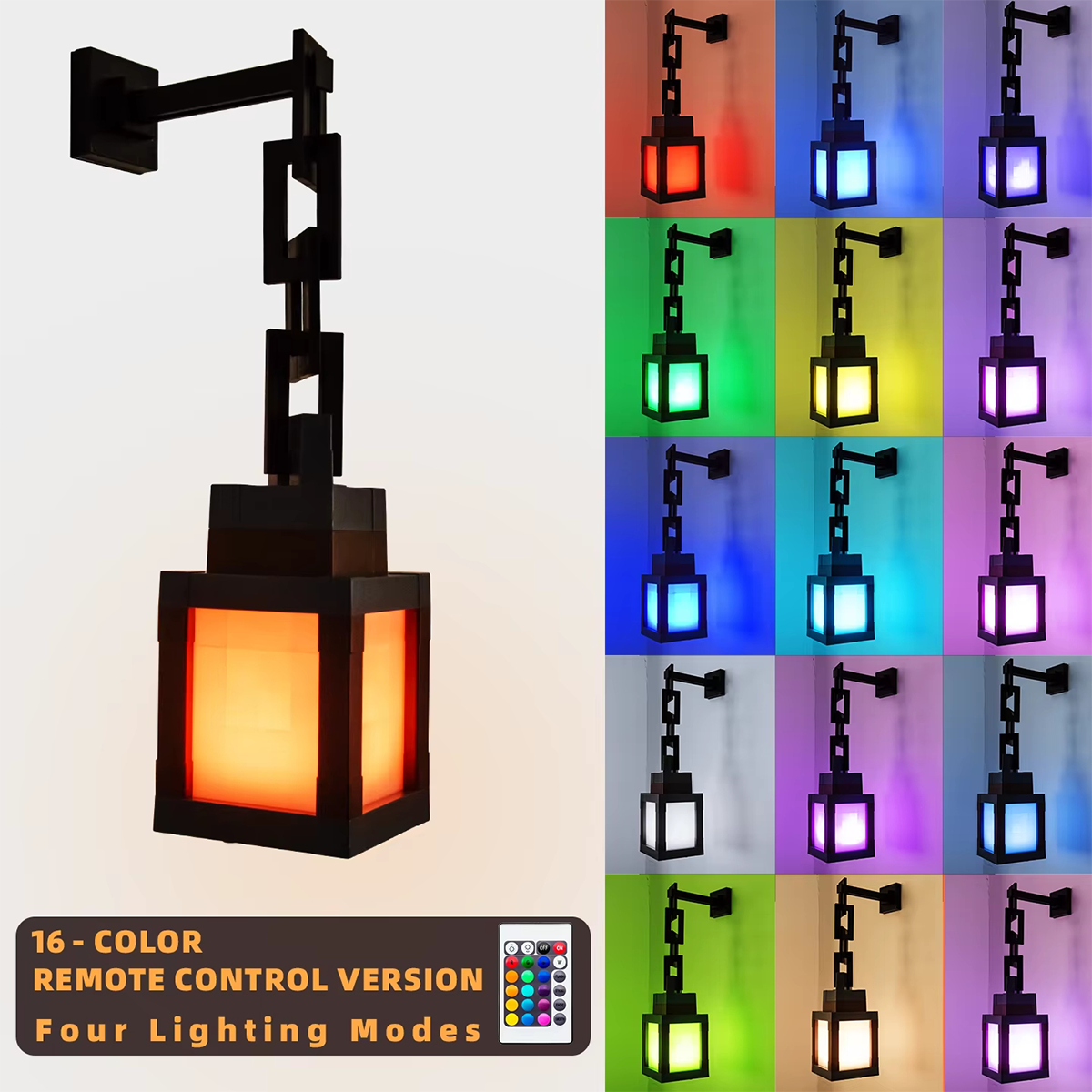 AliExpress Pixel Design Led Night Light Type-C Rechargeable Remote Control Rgb Game Room Lights Multicolor Cartoon Style Lantern Wall Lamp, view 3