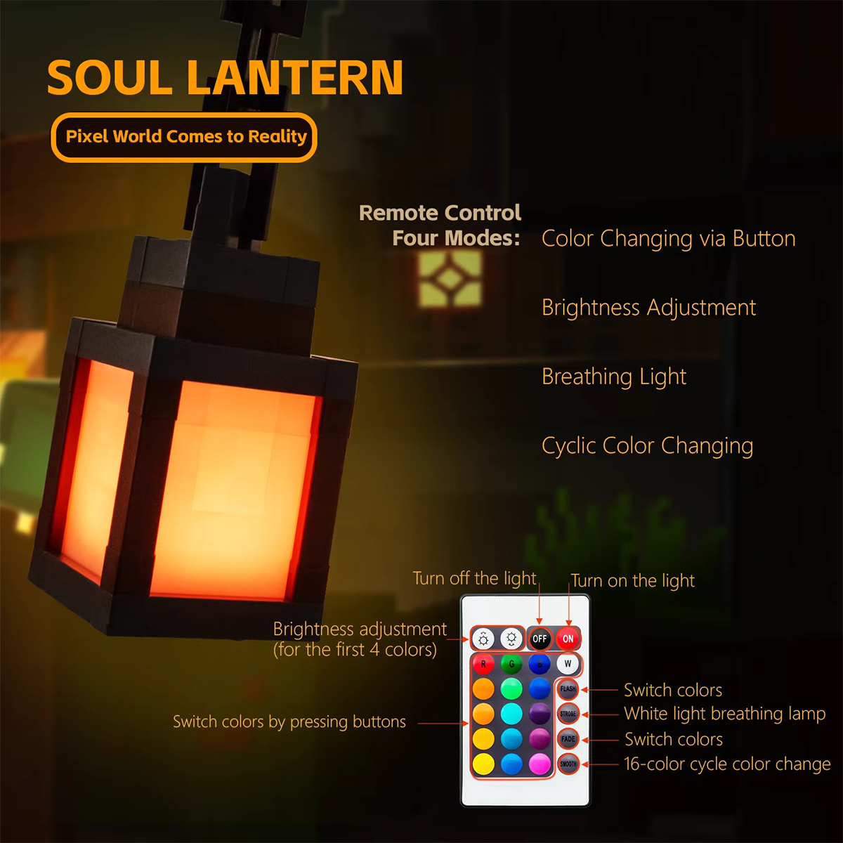 AliExpress Pixel Design Led Night Light Type-C Rechargeable Remote Control Rgb Game Room Lights Multicolor Cartoon Style Lantern Wall Lamp, view 4