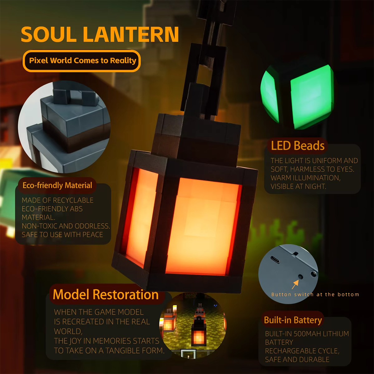 AliExpress Pixel Design Led Night Light Type-C Rechargeable Remote Control Rgb Game Room Lights Multicolor Cartoon Style Lantern Wall Lamp, view 5