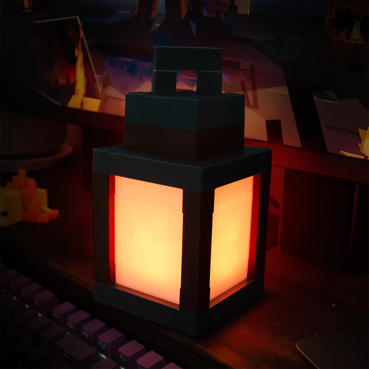 AliExpress Pixel Design Led Night Light Type-C Rechargeable Remote Control Rgb Game Room Lights Multicolor Cartoon Style Lantern Wall Lamp, view 6