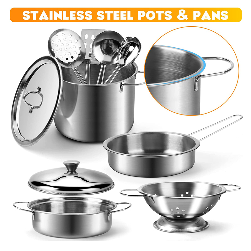 AliExpress Play Pots and Pans Toys for Kids - Kitchen Playset Pretend Cookware Mini Stainless Steel Cooking Utensils Development Toys, view 2