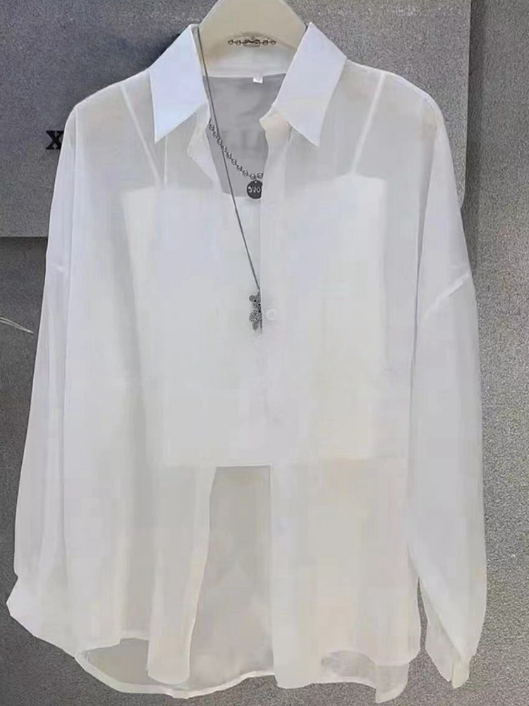 AliExpress Plus Size Women’s Tops 2025 Summer Breathable and Sun-Proof Ice Silk Button Thin Loose Sheer Chiffon Blouses Shirts Long Sleeve