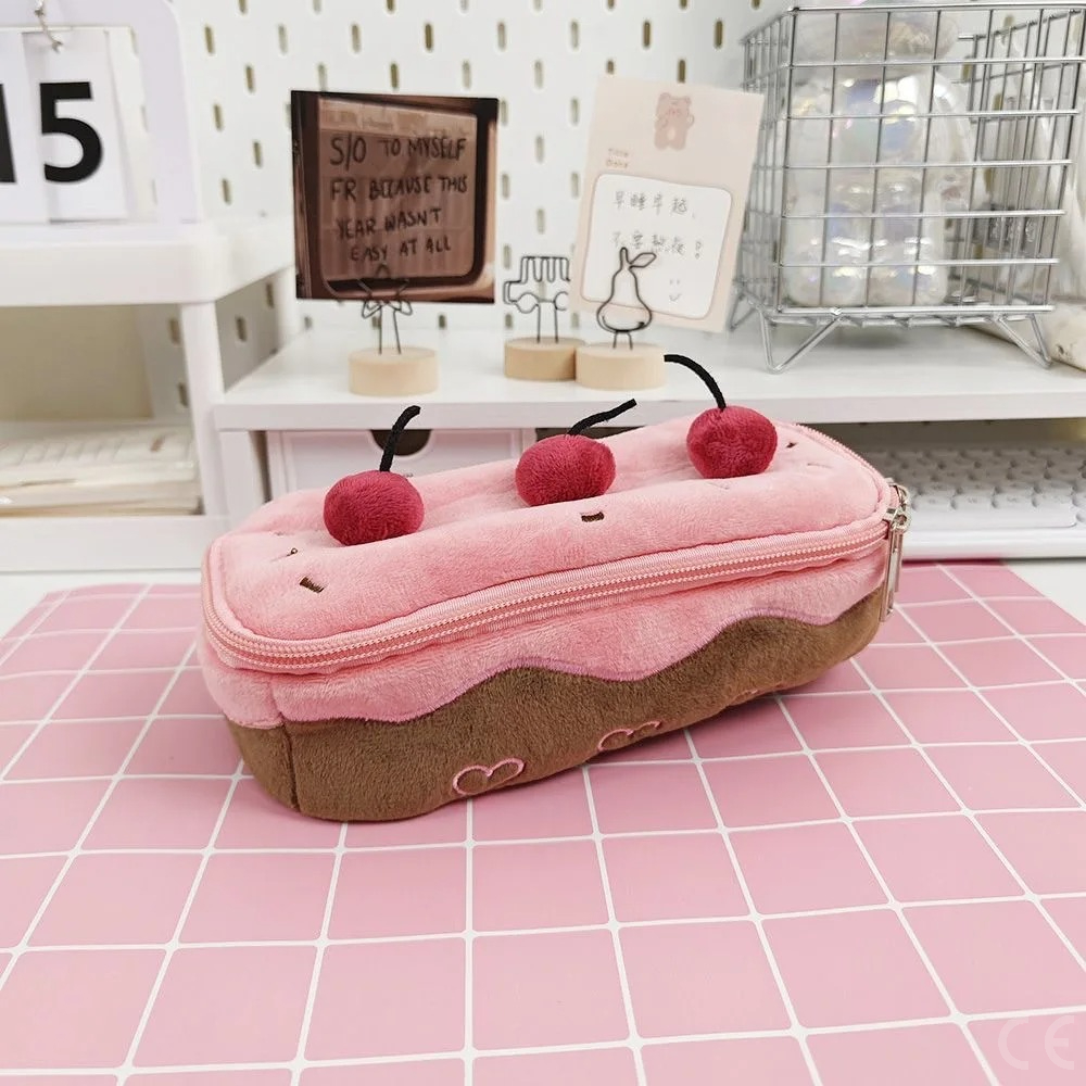 AliExpress Plush Cute Pencil Bag Cherry Cake Pencil Case Large Capacity Student Stationery Storage for Girls Kids Back to School Gift