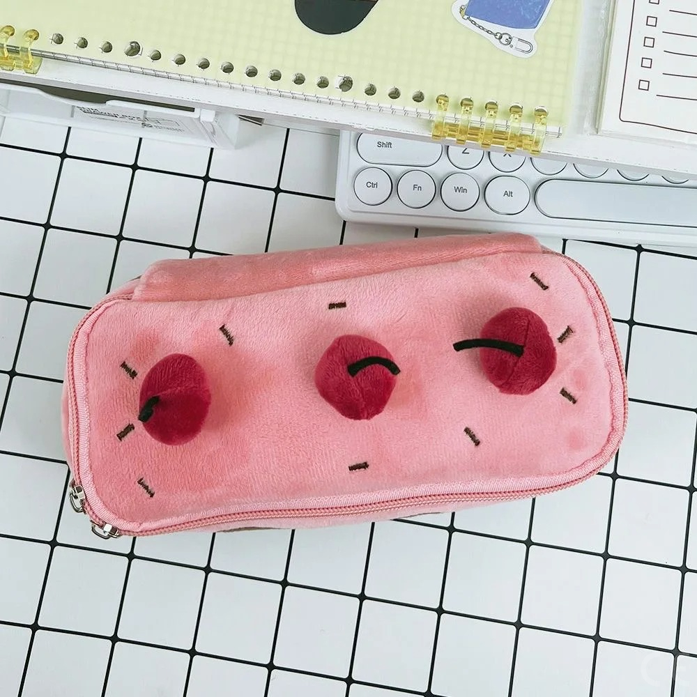 AliExpress Plush Cute Pencil Bag Cherry Cake Pencil Case Large Capacity Student Stationery Storage for Girls Kids Back to School Gift, view 2