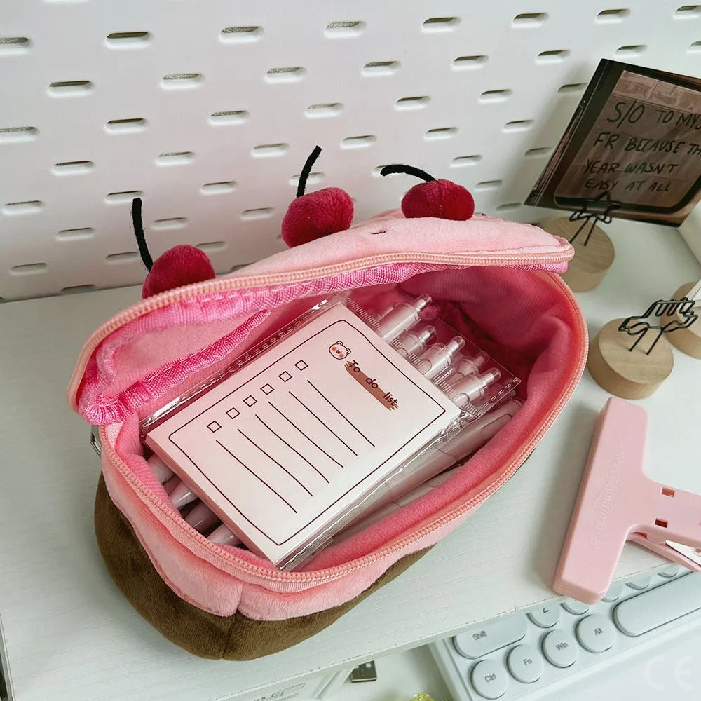 AliExpress Plush Cute Pencil Bag Cherry Cake Pencil Case Large Capacity Student Stationery Storage for Girls Kids Back to School Gift, view 3
