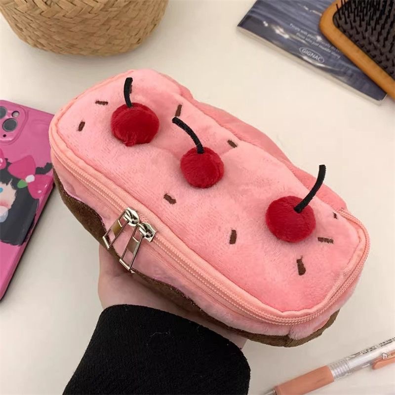 AliExpress Plush Cute Pencil Bag Cherry Cake Pencil Case Large Capacity Student Stationery Storage for Girls Kids Back to School Gift, view 5