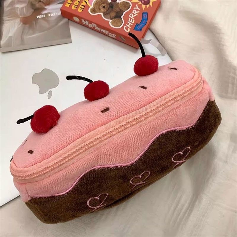 AliExpress Plush Cute Pencil Bag Cherry Cake Pencil Case Large Capacity Student Stationery Storage for Girls Kids Back to School Gift, view 6