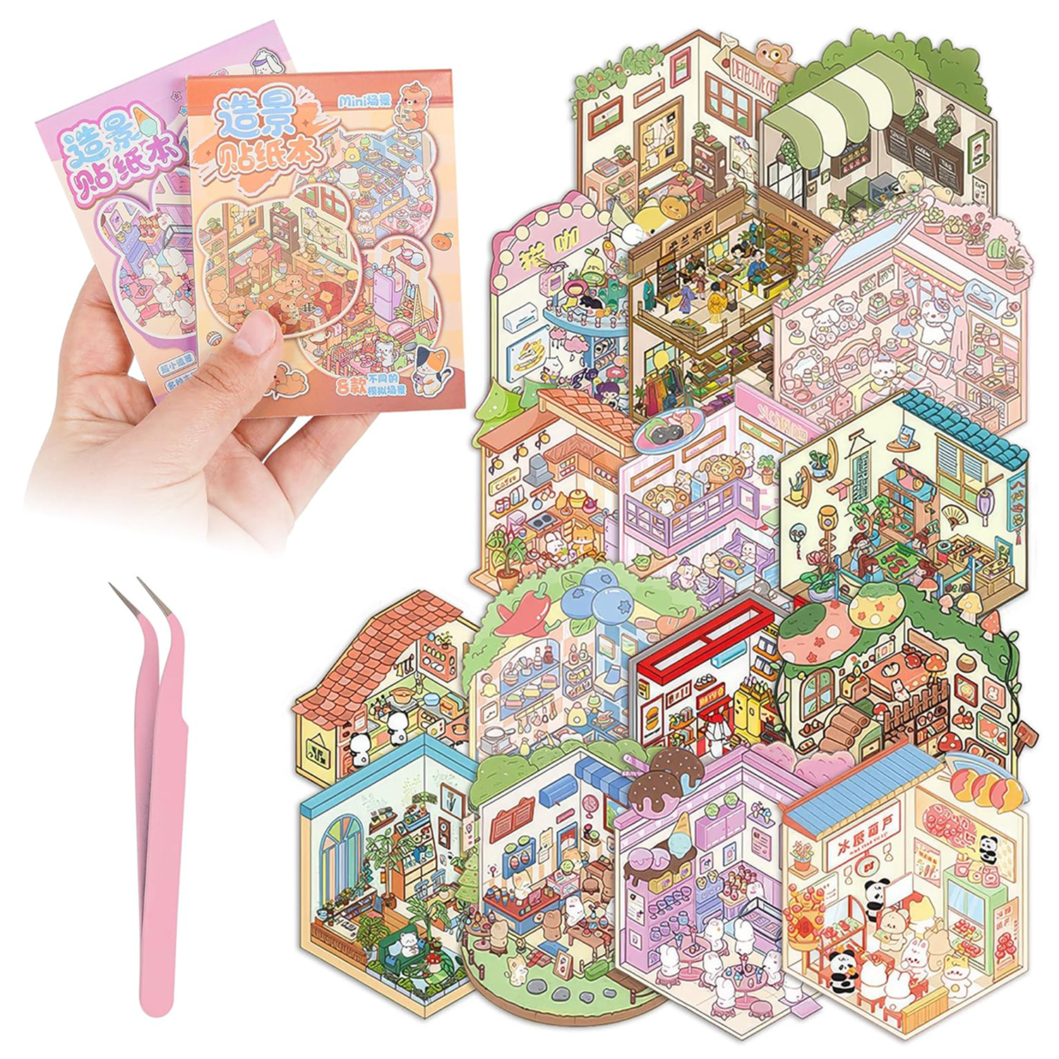 AliExpress Pocket DIY 3D Sticker Scene Collection Book DIY 3D House Stickers Therapy Cute Cartoon Mini Stickers Scenes for Relief Stress