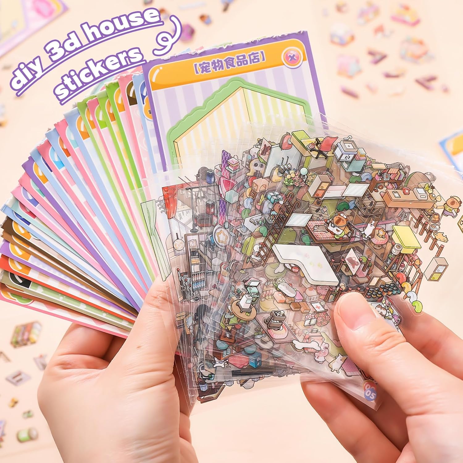 AliExpress Pocket DIY 3D Sticker Scene Collection Book DIY 3D House Stickers Therapy Cute Cartoon Mini Stickers Scenes for Relief Stress, view 6