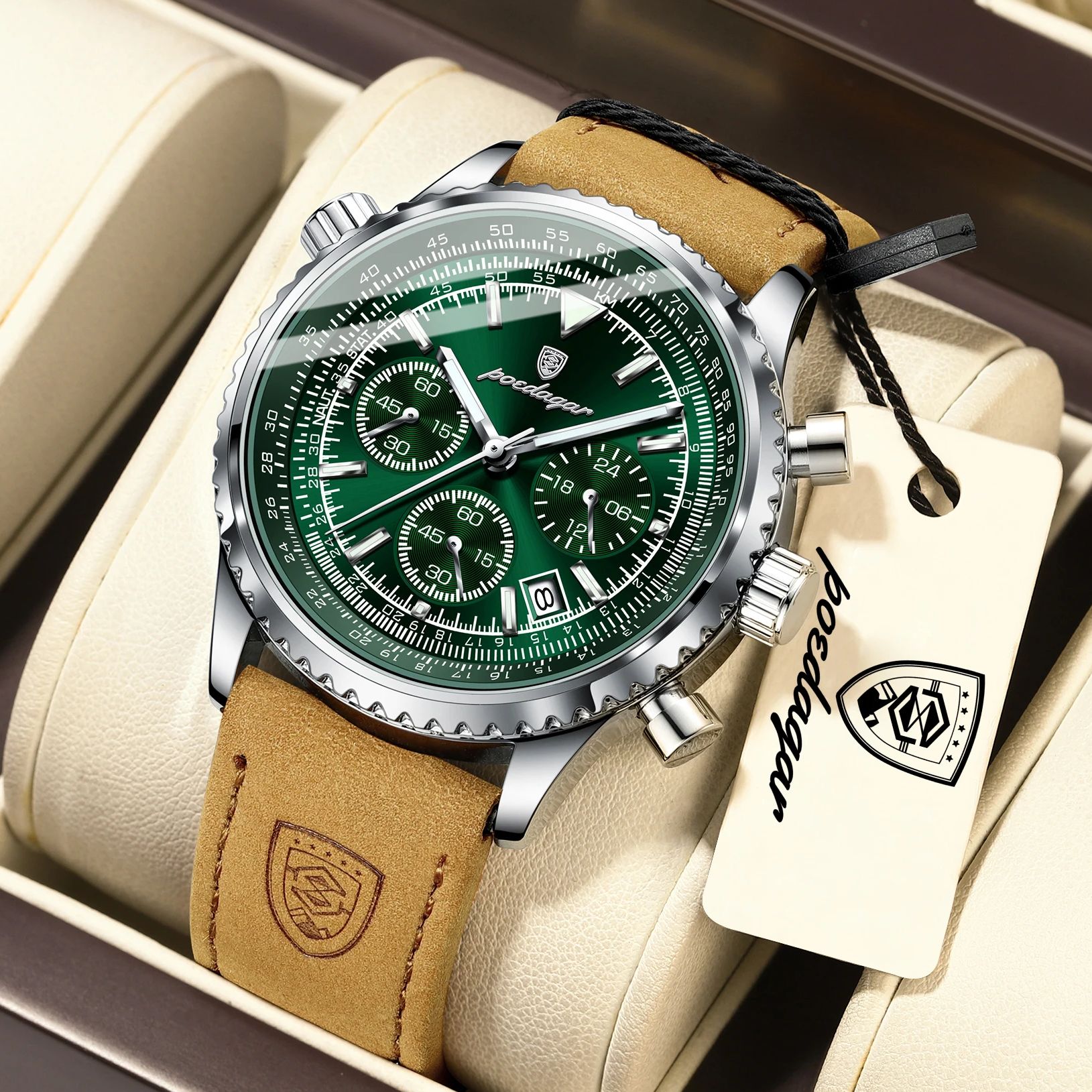 AliExpress POEDAGAR Men's Leather Chronograph Quartz Watch