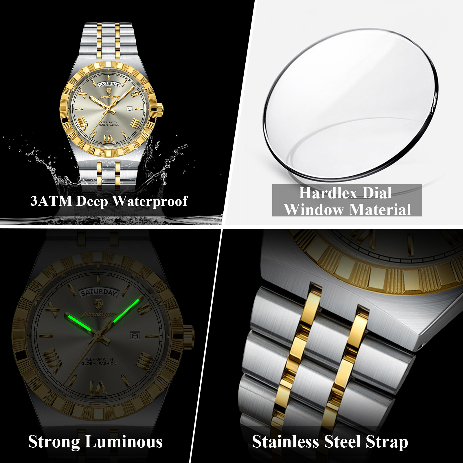 AliExpress POEDAGAR Men's Stainless Steel Luminous Quartz Watch, view 4