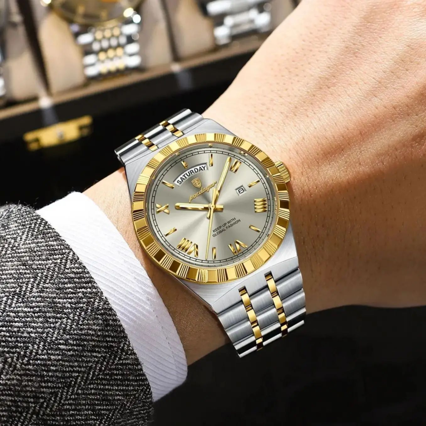 AliExpress POEDAGAR Men's Stainless Steel Luminous Quartz Watch, view 5