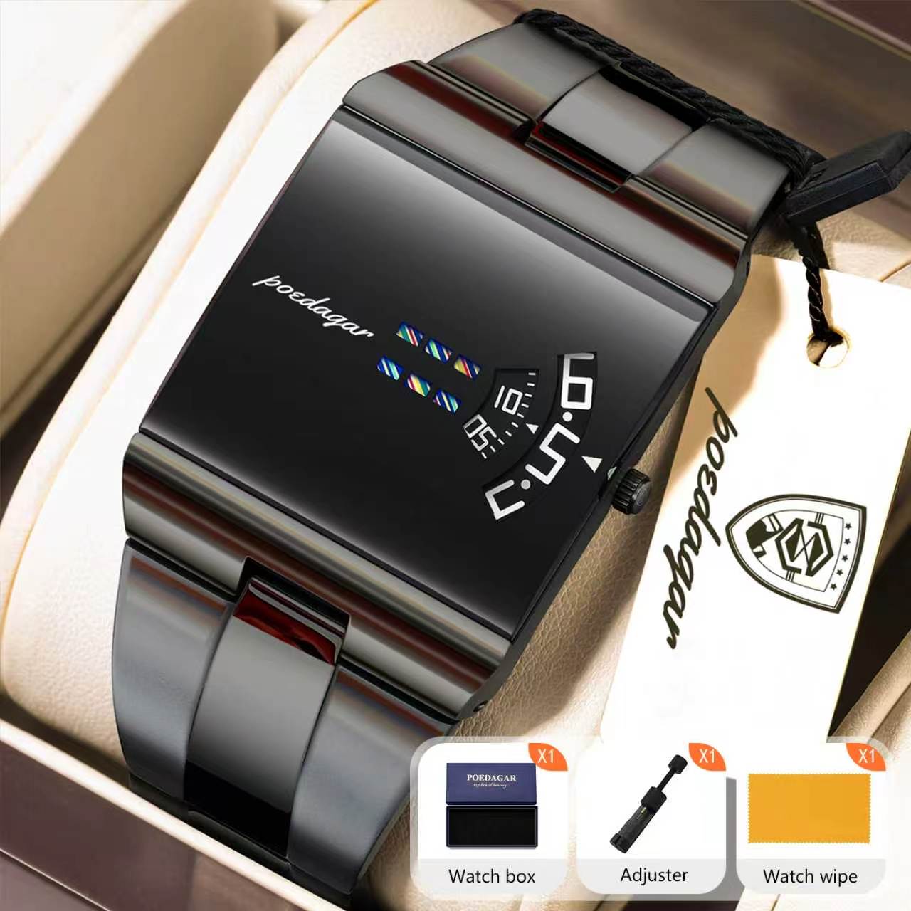 AliExpress POEDAGAR Men's Stainless Steel Quartz Watch, view 2