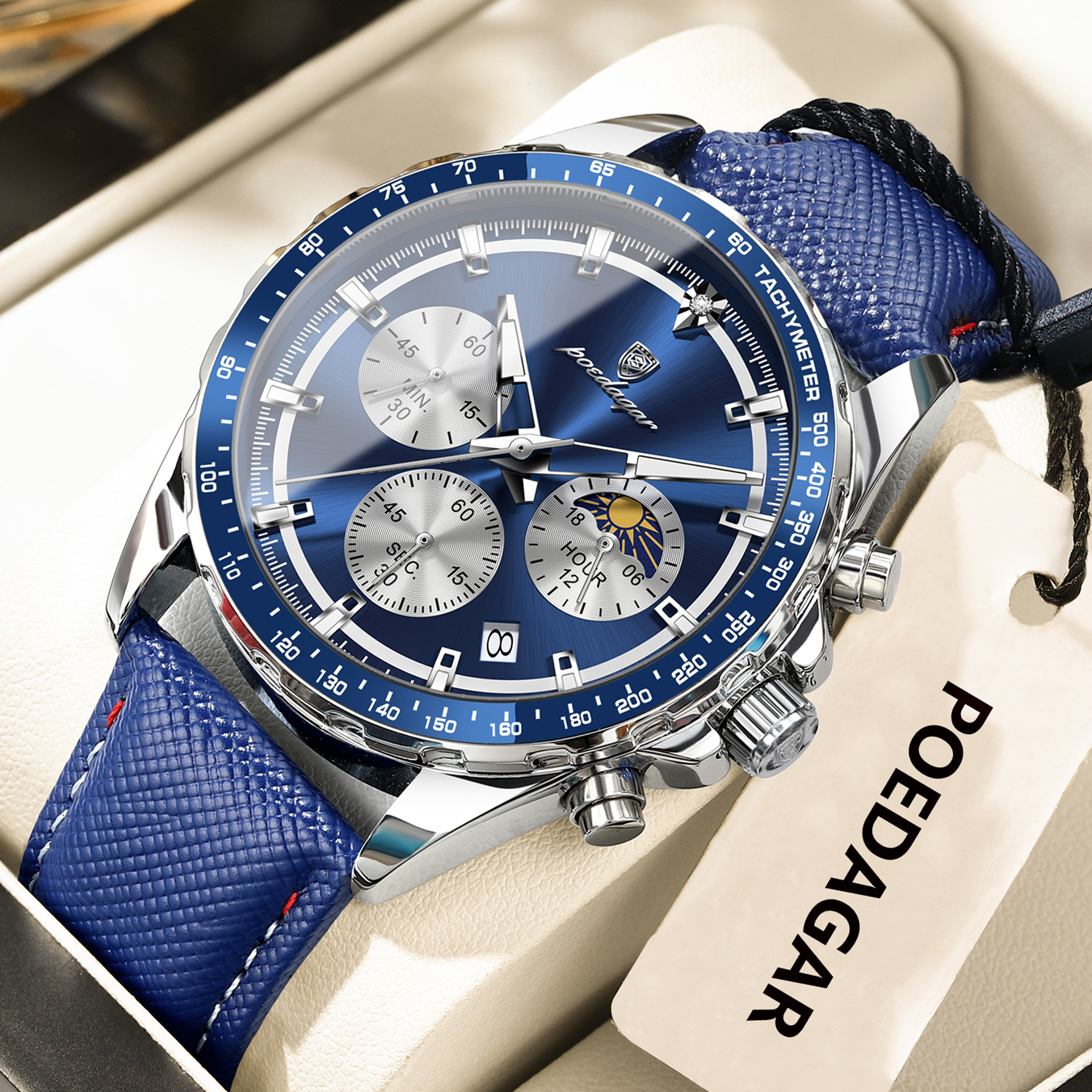 AliExpress POEDAGAR Men's Date Chronograph Leather Quartz Watch
