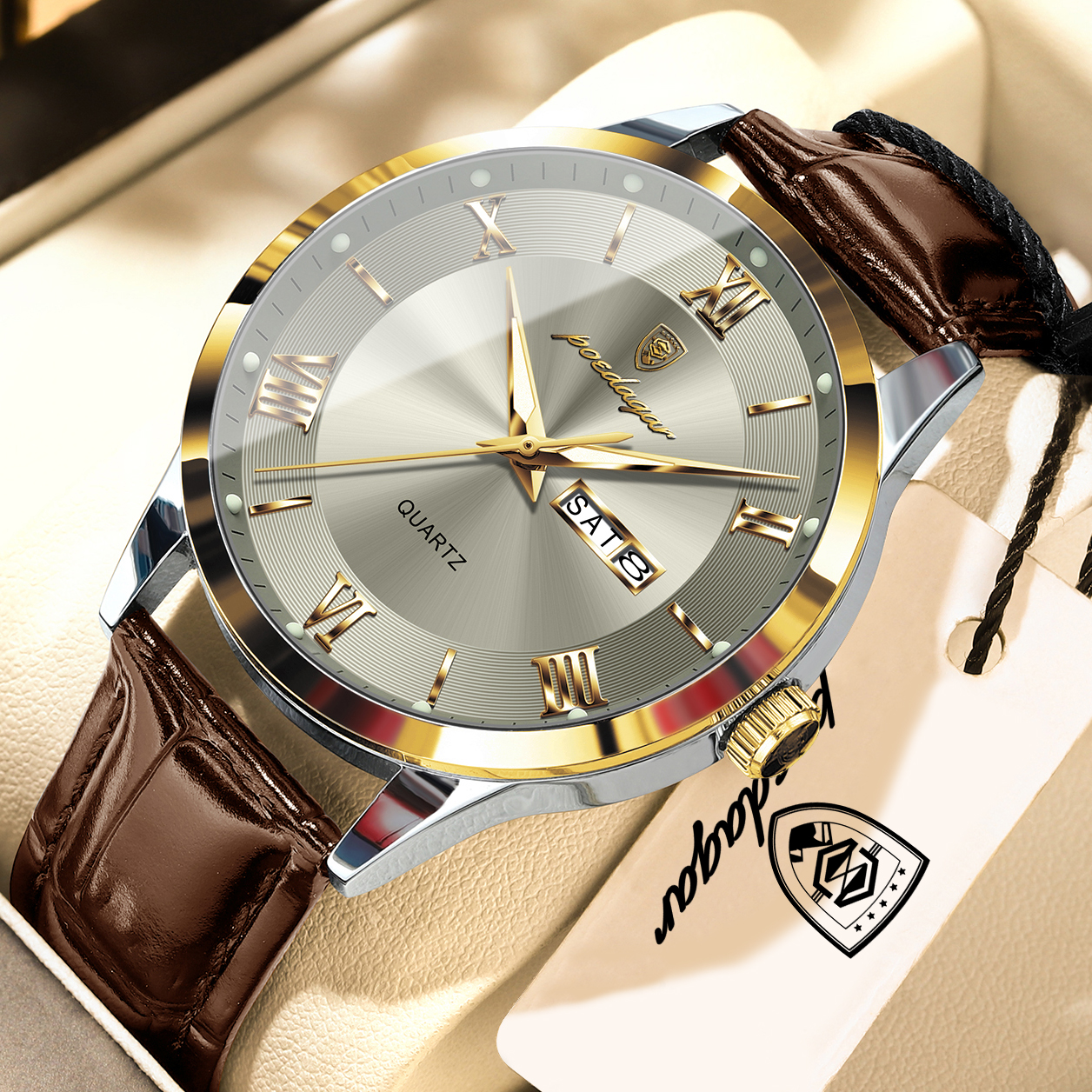 AliExpress POEDAGAR Men's Leather Quartz Date Watch