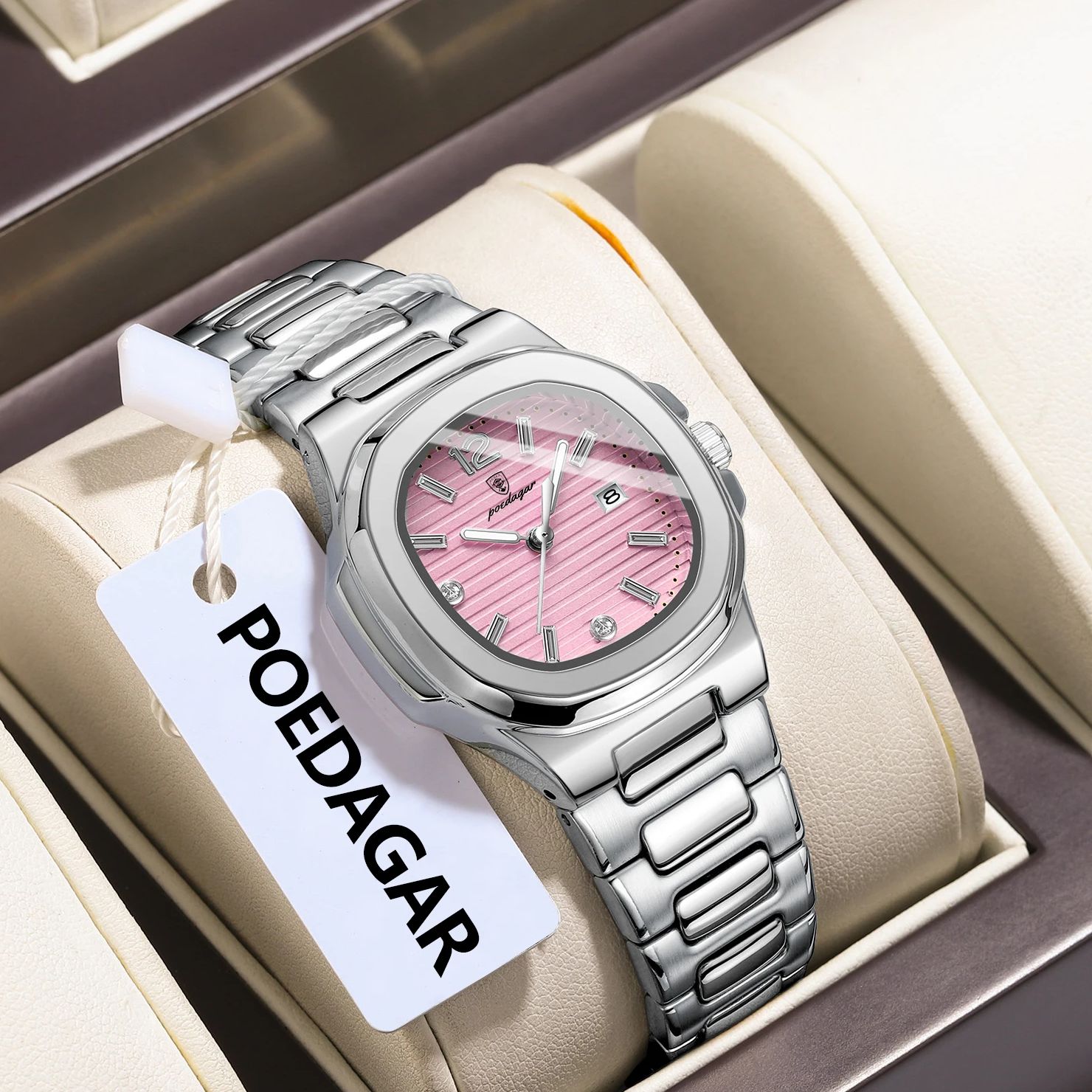 AliExpress POEDAGAR Women's Square Luminous Quartz Watch, view 2