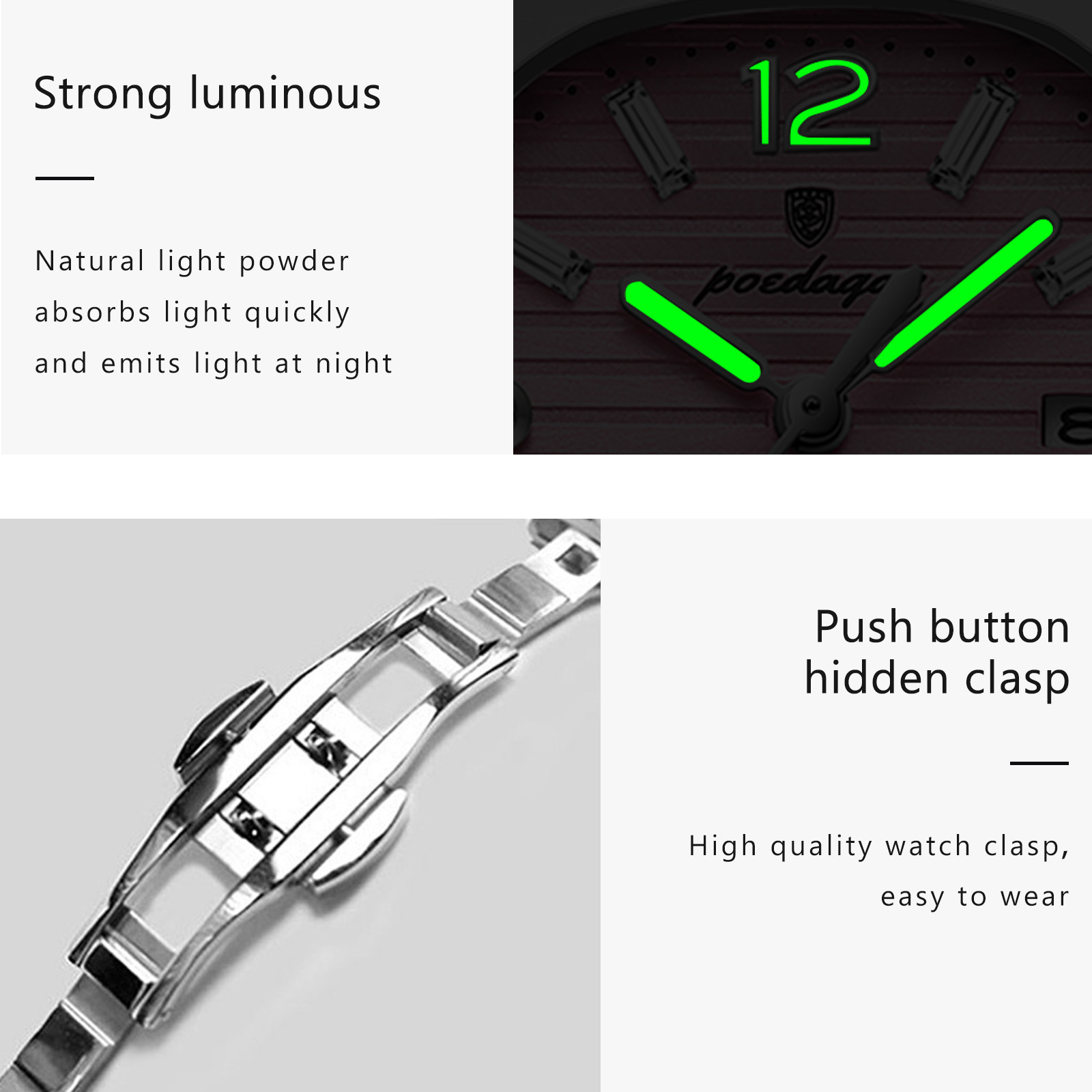 AliExpress POEDAGAR Women's Square Luminous Quartz Watch, view 4