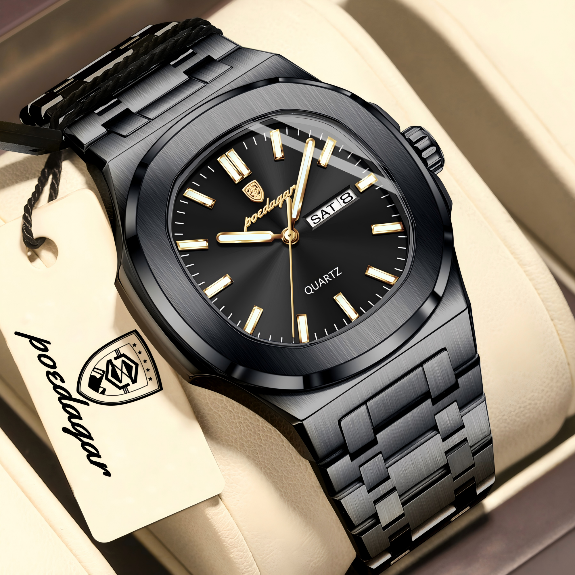 AliExpress POEDAGAR Men's Square Stainless Steel Quartz Watch