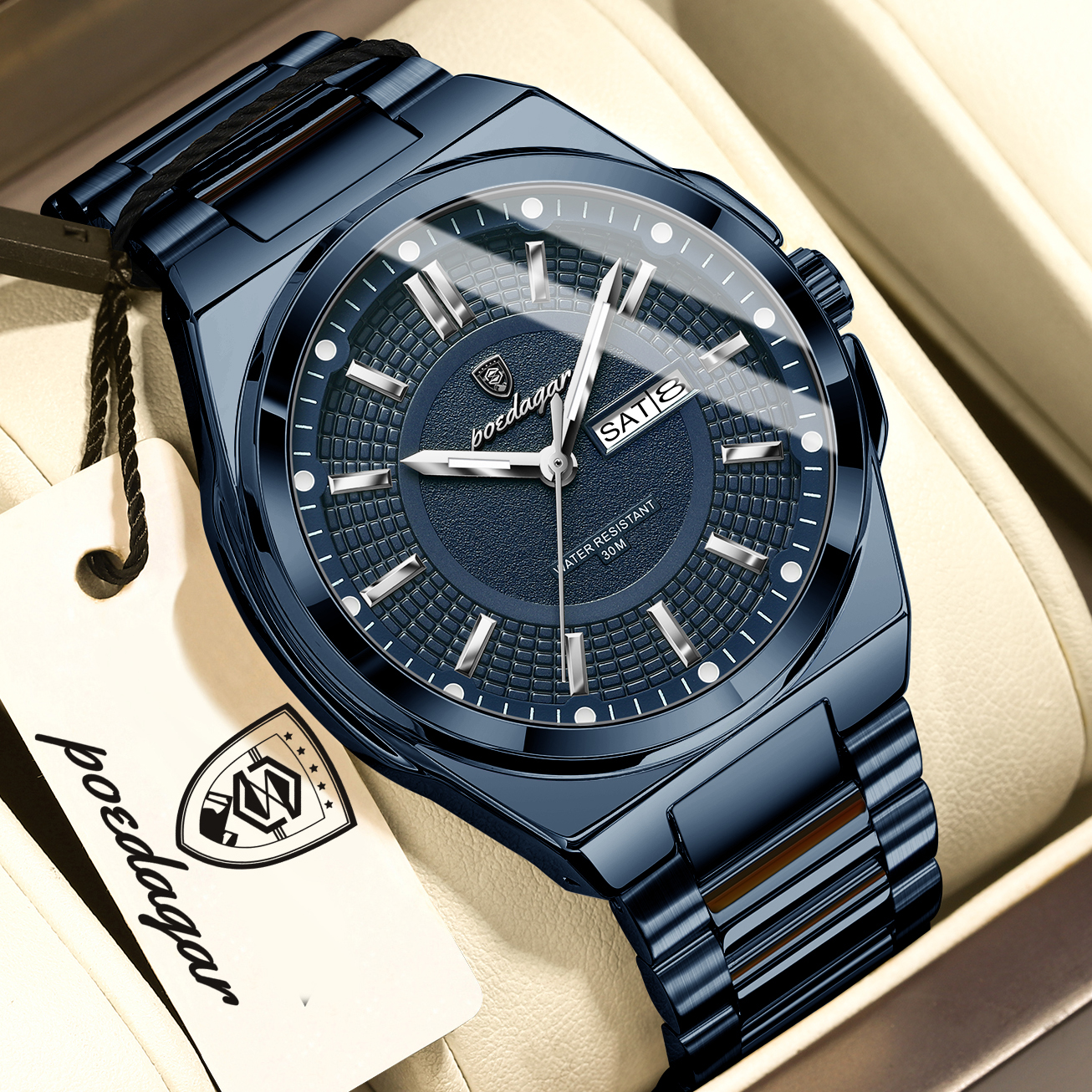 AliExpress POEDAGAR Men's Stainless Steel Quartz Watch, view 2