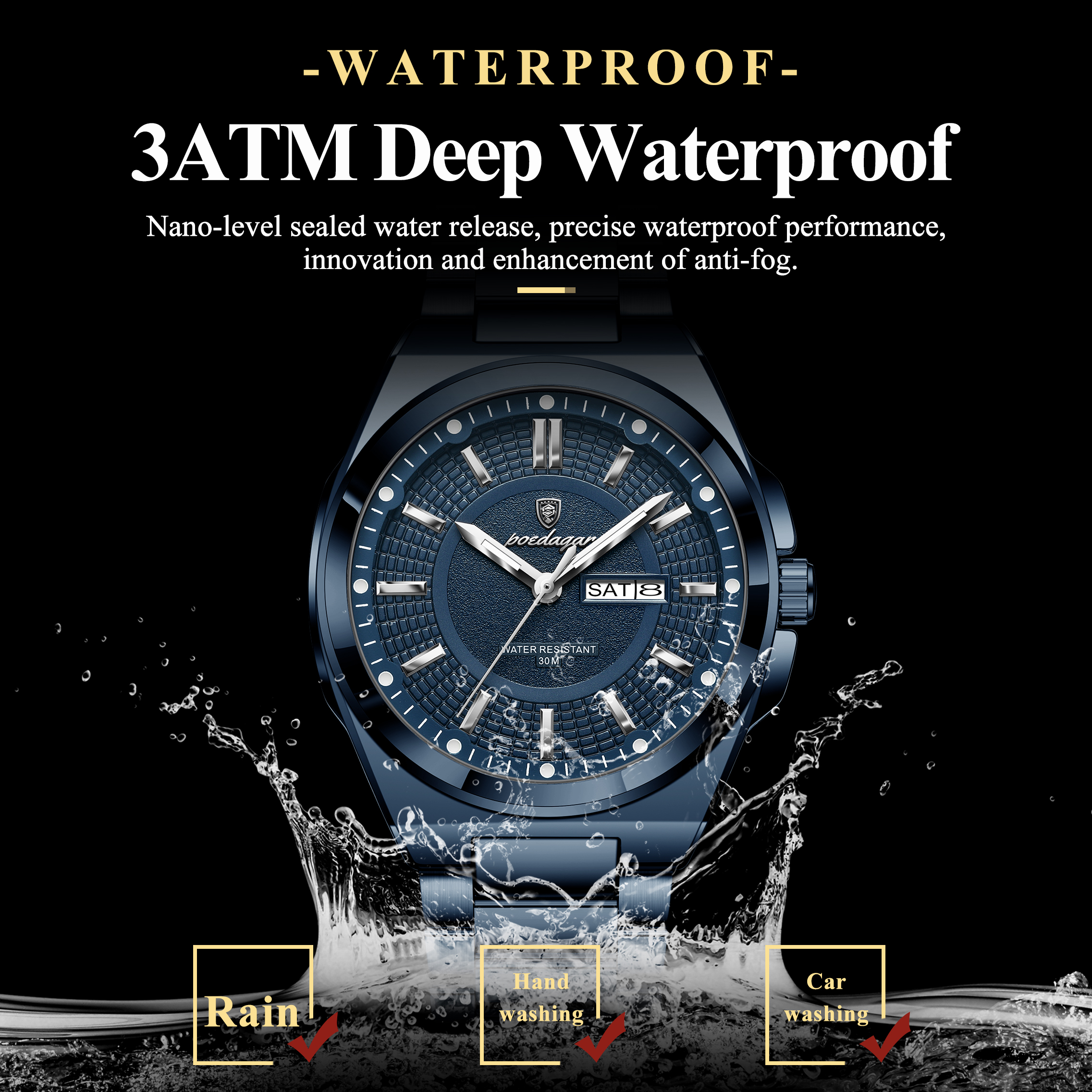 AliExpress POEDAGAR Men's Stainless Steel Quartz Watch, view 3
