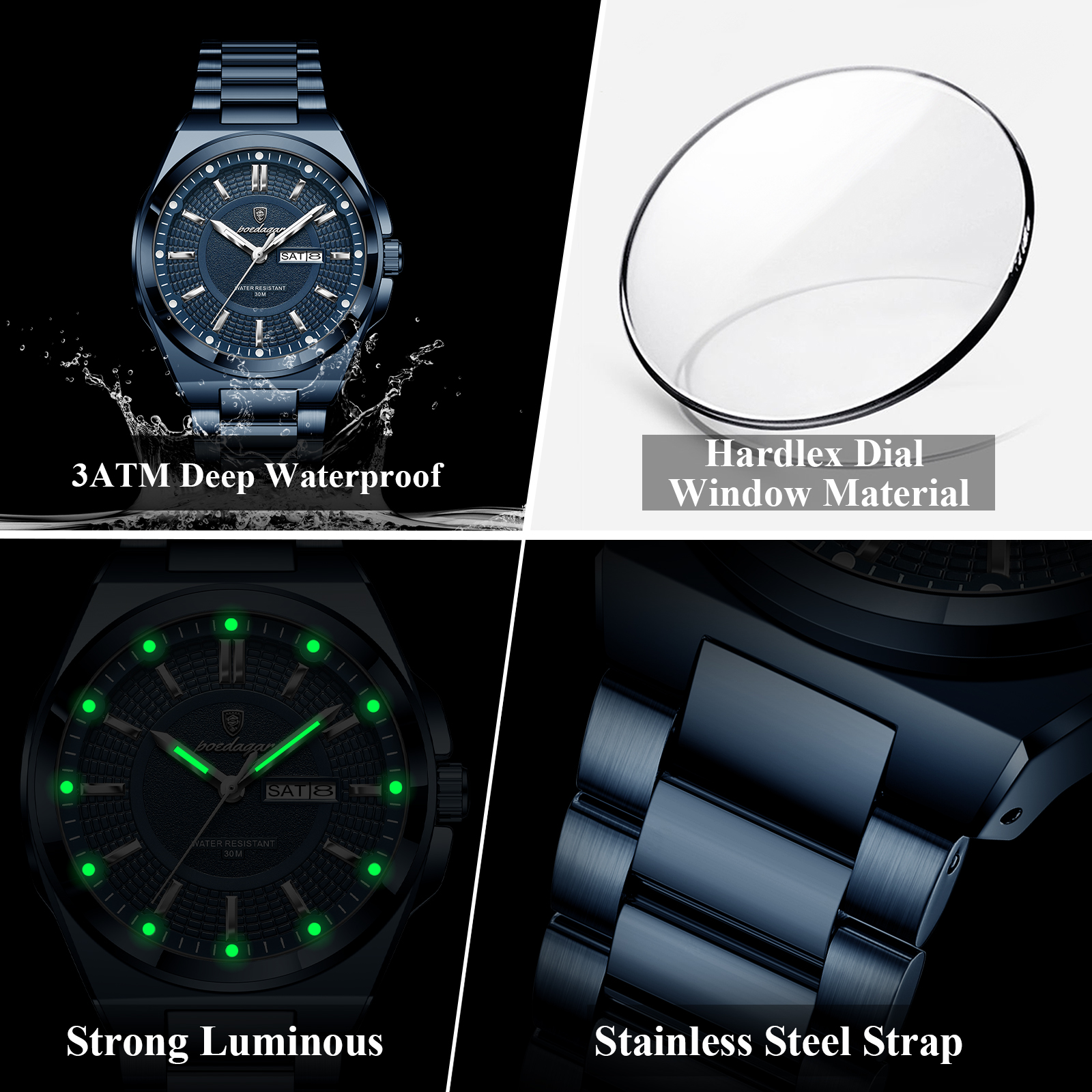 AliExpress POEDAGAR Men's Stainless Steel Quartz Watch, view 4