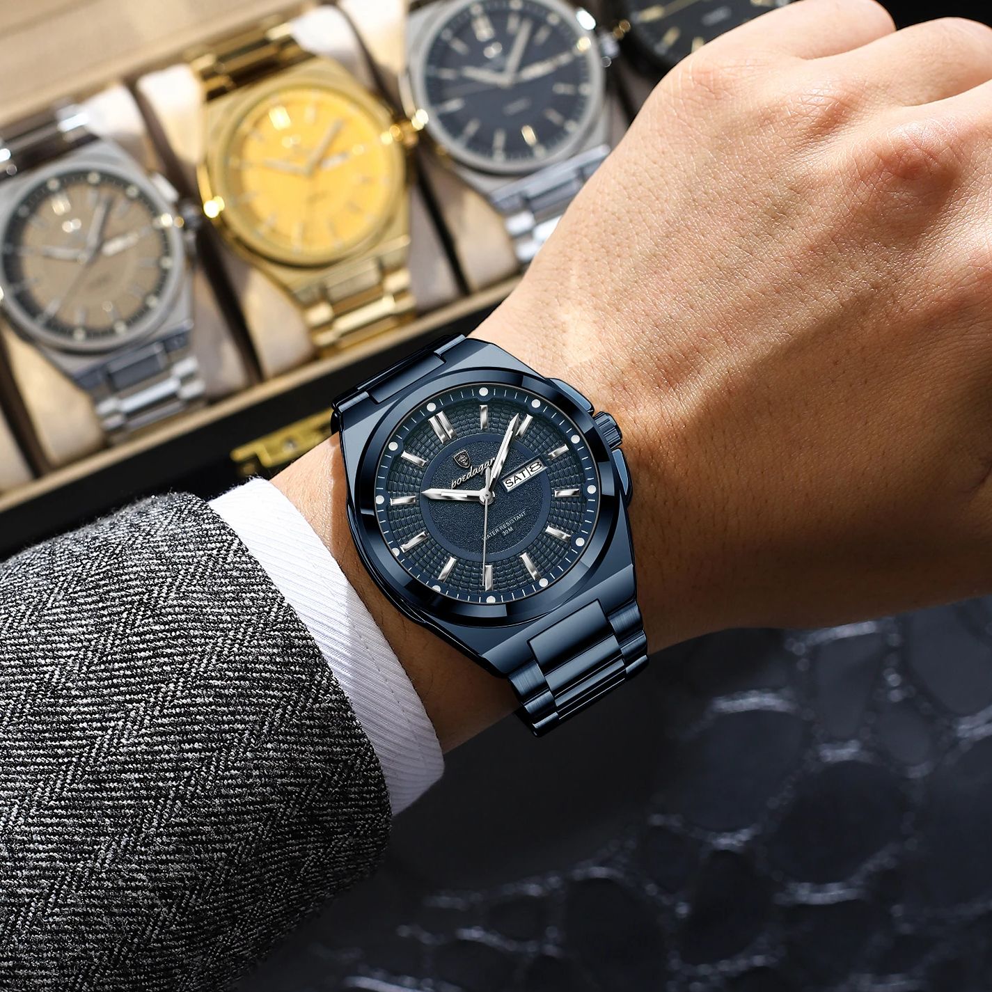 AliExpress POEDAGAR Men's Stainless Steel Quartz Watch, view 5