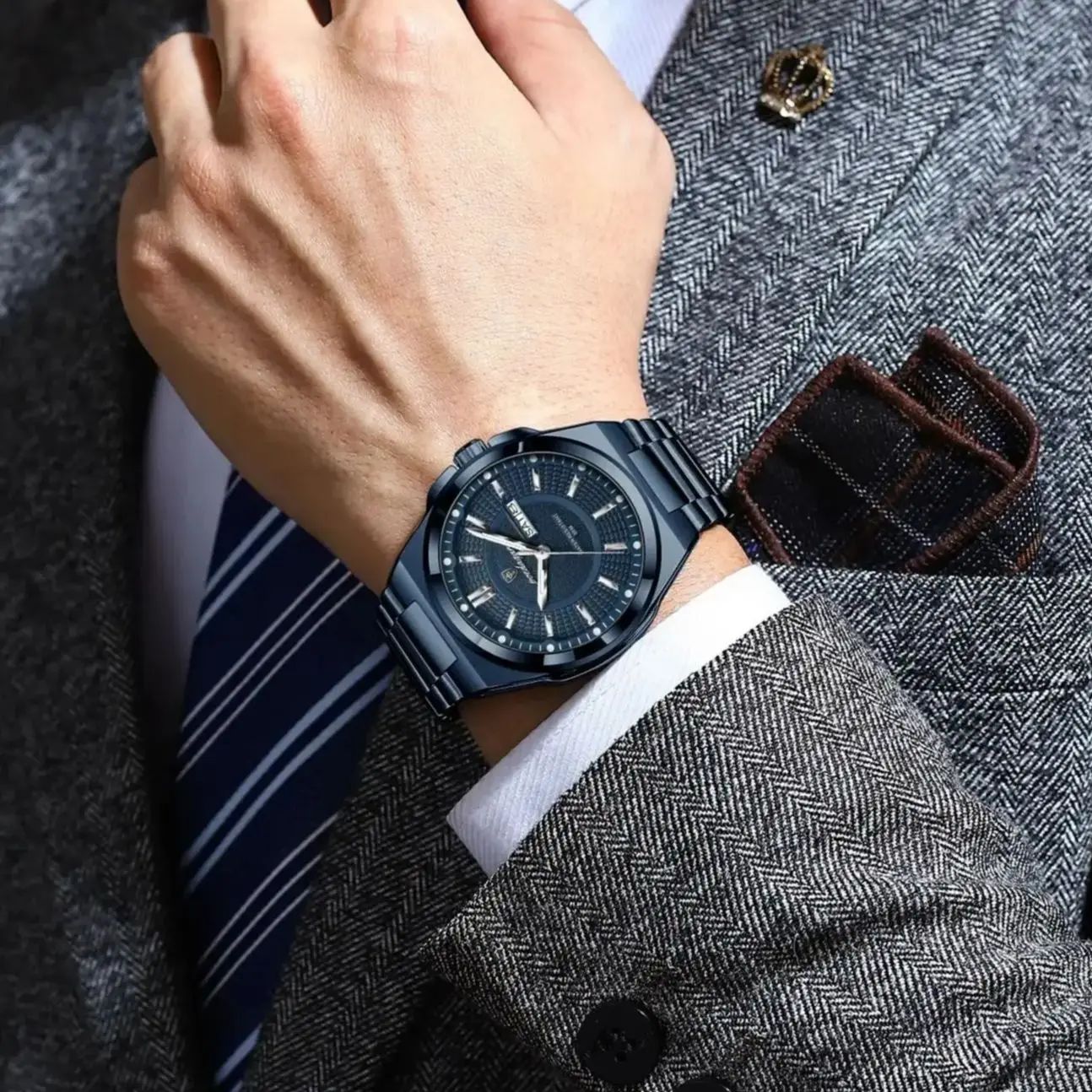 AliExpress POEDAGAR Men's Stainless Steel Quartz Watch, view 6