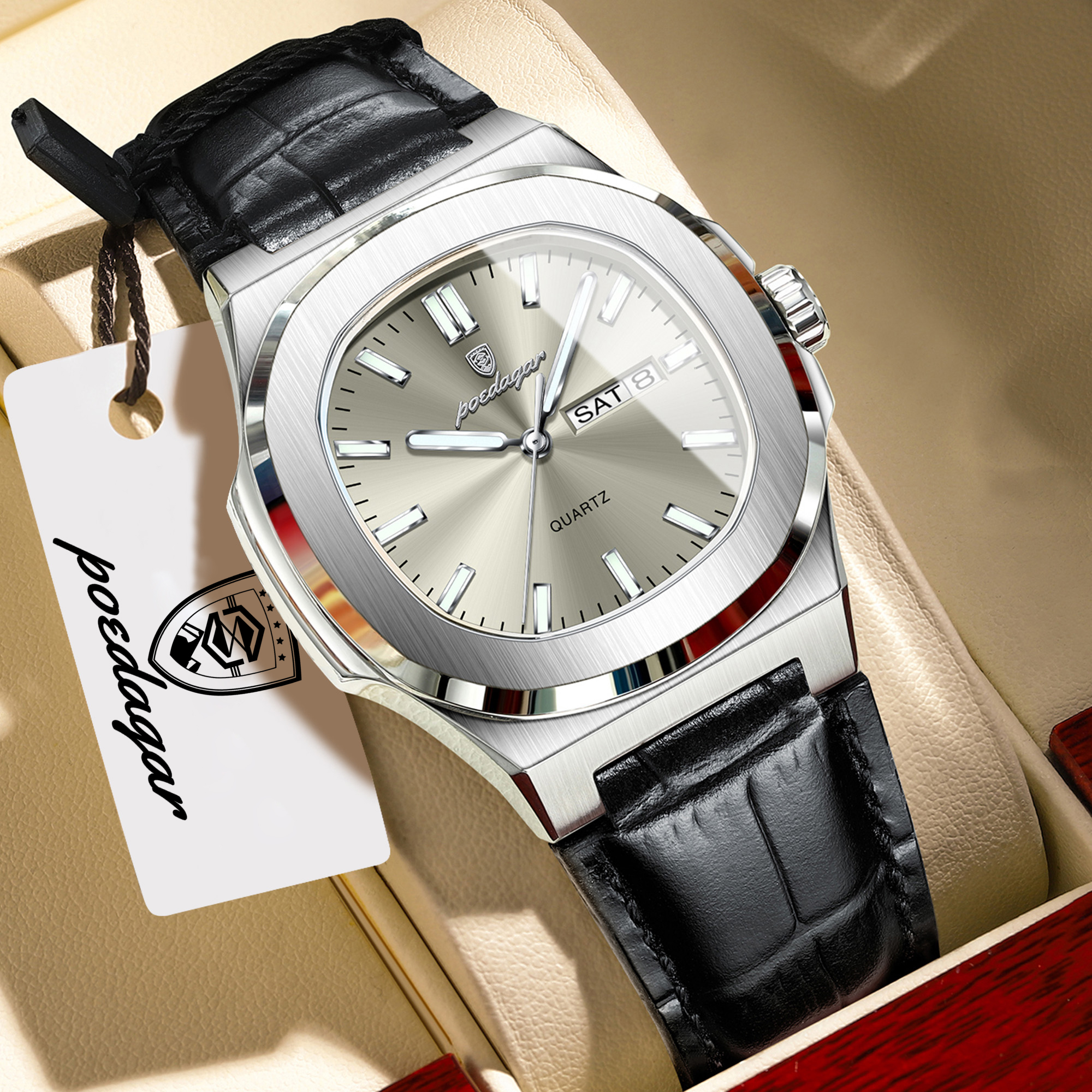 AliExpress POEDAGAR Men's Luminous Quartz Business Watch, view 2