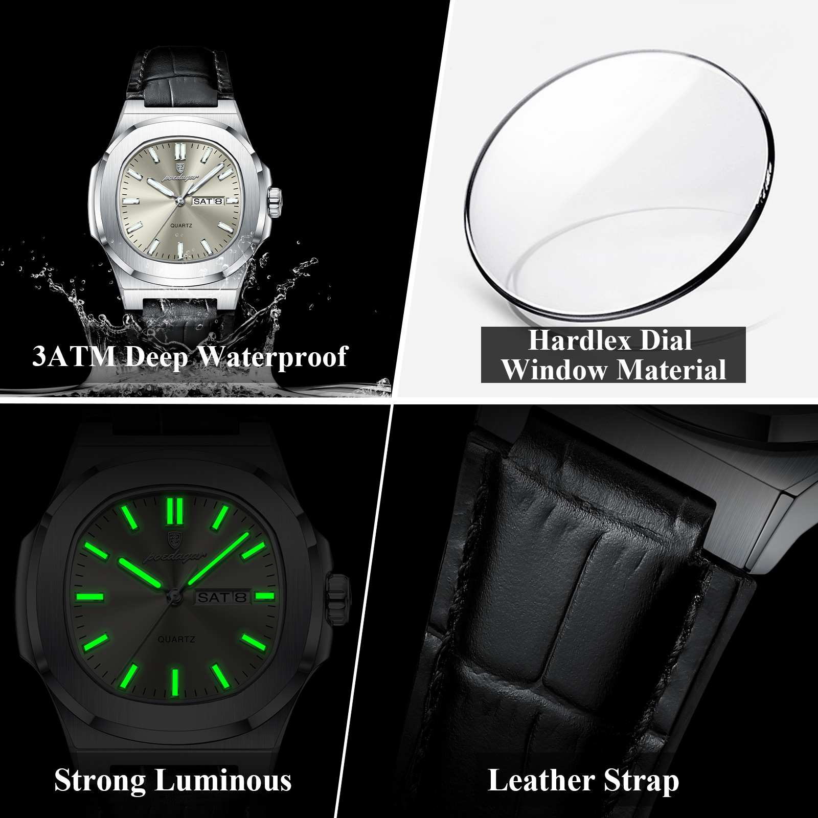 AliExpress POEDAGAR Men's Luminous Quartz Business Watch, view 4