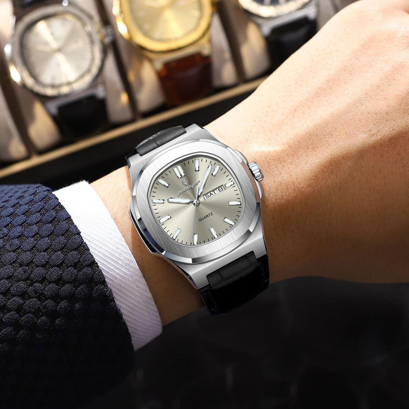 AliExpress POEDAGAR Men's Luminous Quartz Business Watch, view 6