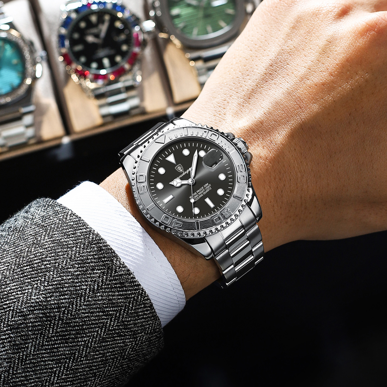 AliExpress POEDAGAR Men's Stainless Steel Quartz Sport Watch, view 6