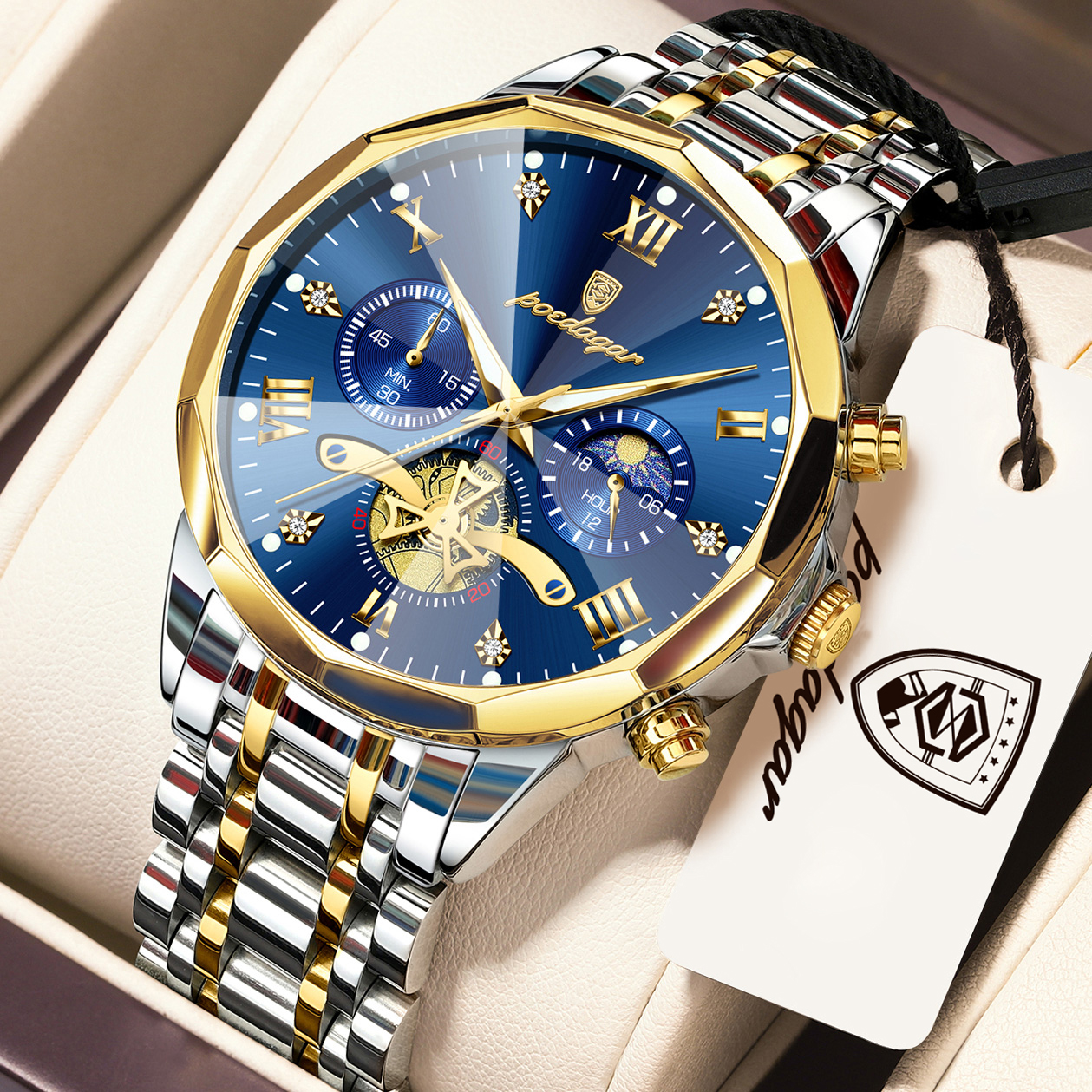 AliExpress POEDAGAR Men's Luminous Chronograph Watch, view 2