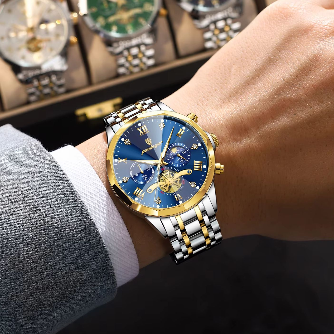 AliExpress POEDAGAR Men's Luminous Chronograph Watch, view 6