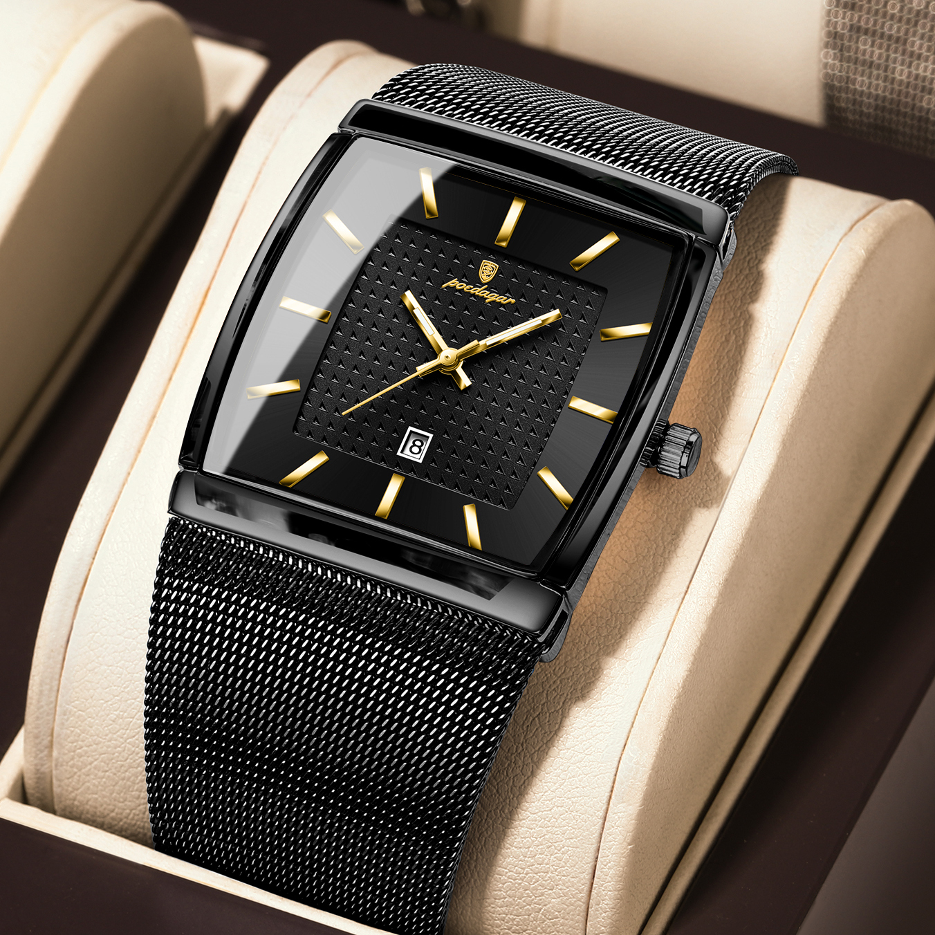 AliExpress POEDAGAR Men's Stainless Mesh Band Quartz Watch