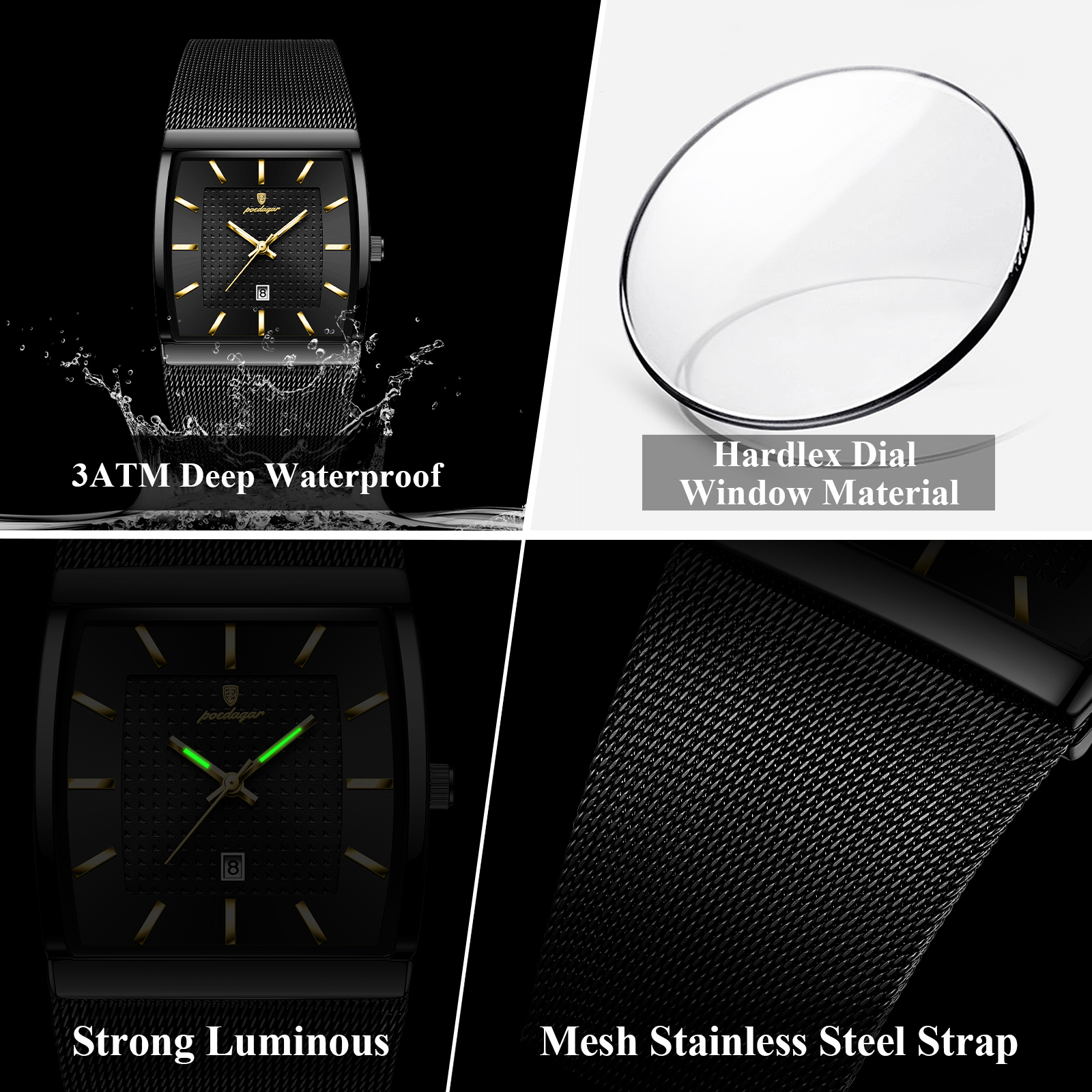 AliExpress POEDAGAR Men's Stainless Mesh Band Quartz Watch, view 3