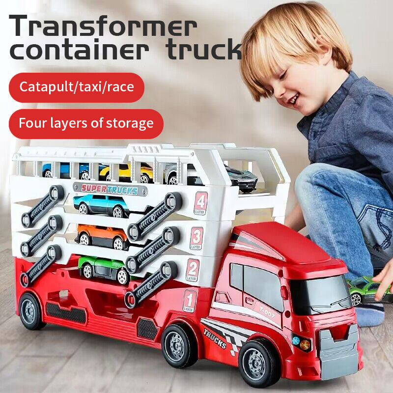 AliExpress Pop-up Container-Style Truck Engineering Vehicle, Racing Toy, Children's Toy Push-Pull Vehicle Equipped with 6 Alloy Wheels, Chi