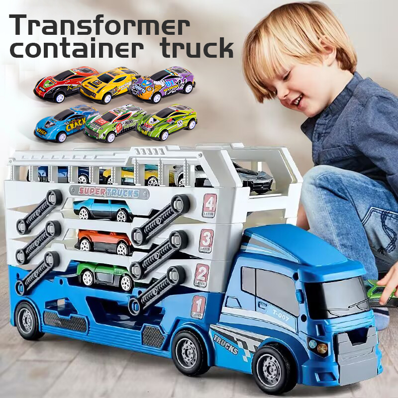 AliExpress Pop-up Container-Style Truck Engineering Vehicle, Racing Toy, Children's Toy Push-Pull Vehicle Equipped with 6 Alloy Wheels, Chi, view 2