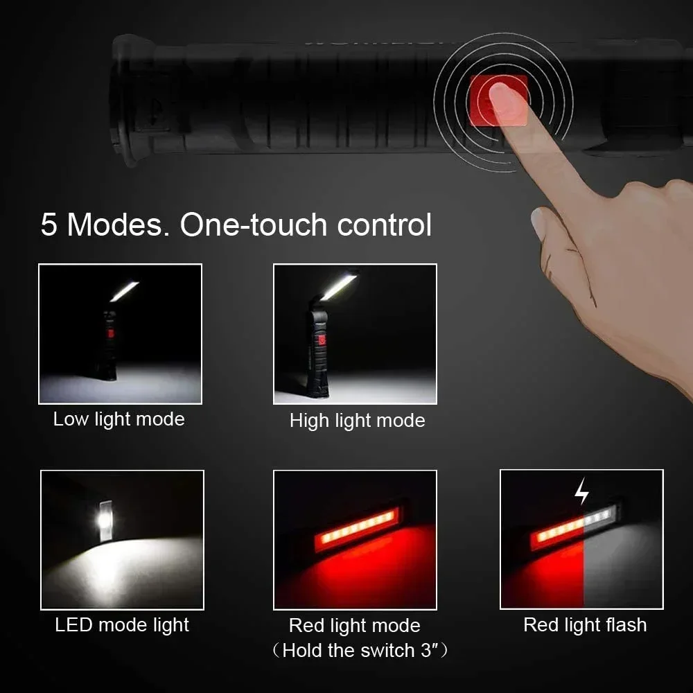 AliExpress Portable COB LED Work Light USB Rechargeable LED Flashlight Inspection Lamp With Magnetic Hook Power Bank 18650 Battery Torch, view 3