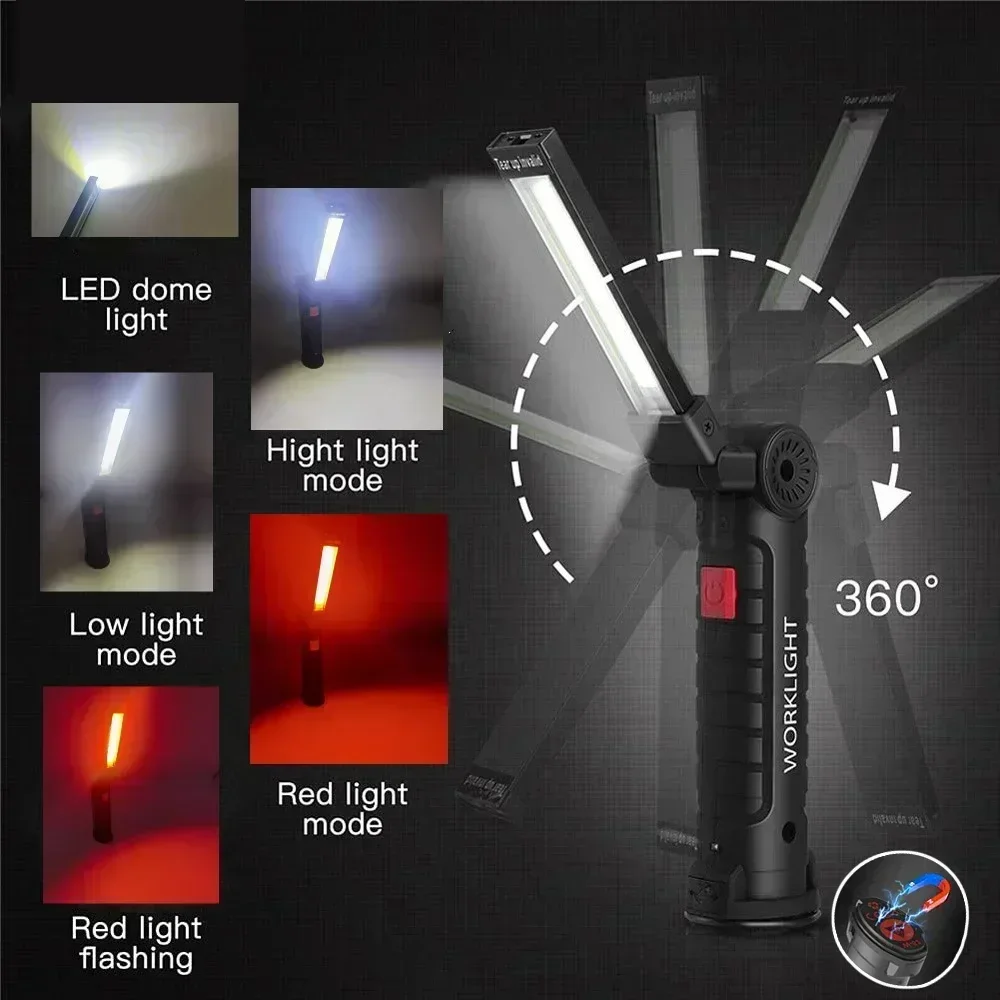 AliExpress Portable COB LED Work Light USB Rechargeable LED Flashlight Inspection Lamp With Magnetic Hook Power Bank 18650 Battery Torch, view 4