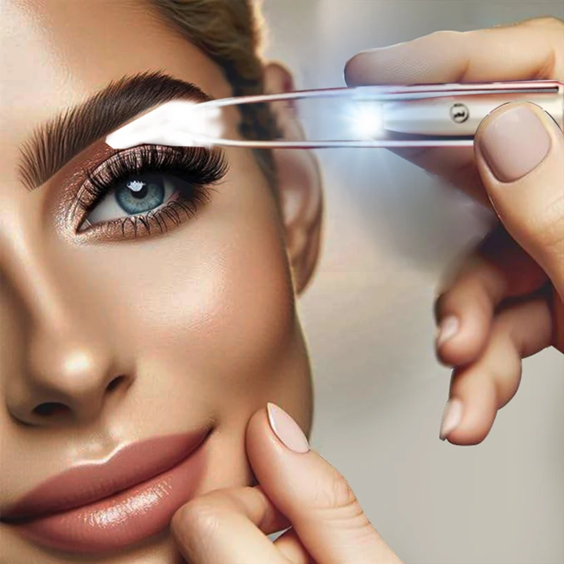 AliExpress Portable Stainless Steel Led Make Up LED Light Eyelash Eyebrow Clip Tweezer Set Smart Design Hair Remove Tweezer Makeup Tool, view 2