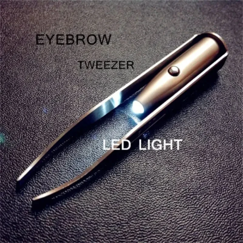 AliExpress Portable Stainless Steel Led Make Up LED Light Eyelash Eyebrow Clip Tweezer Set Smart Design Hair Remove Tweezer Makeup Tool, view 3