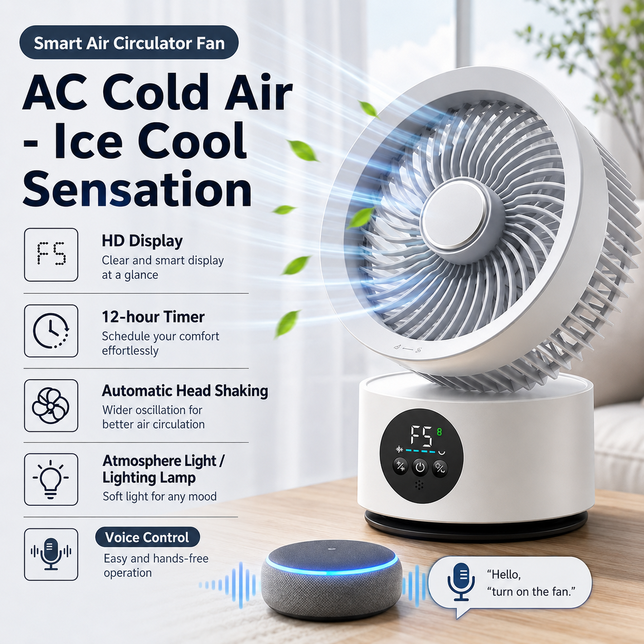 AliExpress Portable Wall-Hanging Fan With Remote Control Smart Voice Rechargeable USB Household Electric Folding Fan Nightlight Air Cooler