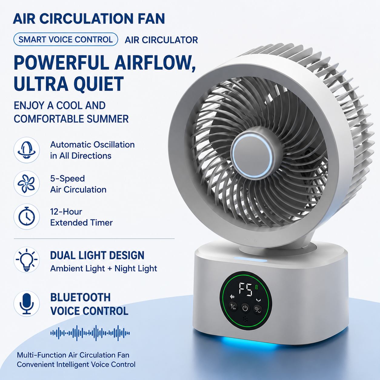 AliExpress Portable Wall-Hanging Fan With Remote Control Smart Voice Rechargeable USB Household Electric Folding Fan Nightlight Air Cooler, view 3