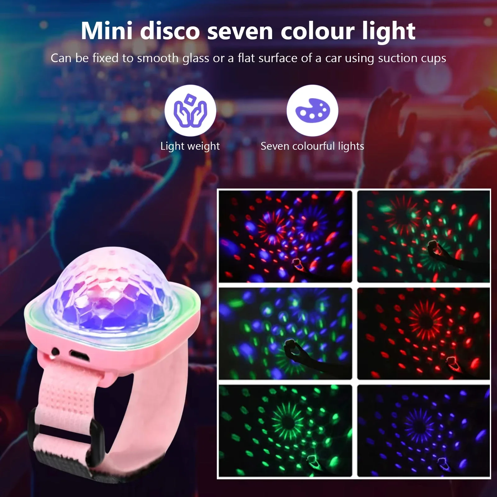 AliExpress Portable Wearable Wrist Ambient Lamp Stage Light Disco Rechargeable LED Colorful Sound Control Lamp for Disco KTV Home Party Bar, view 2