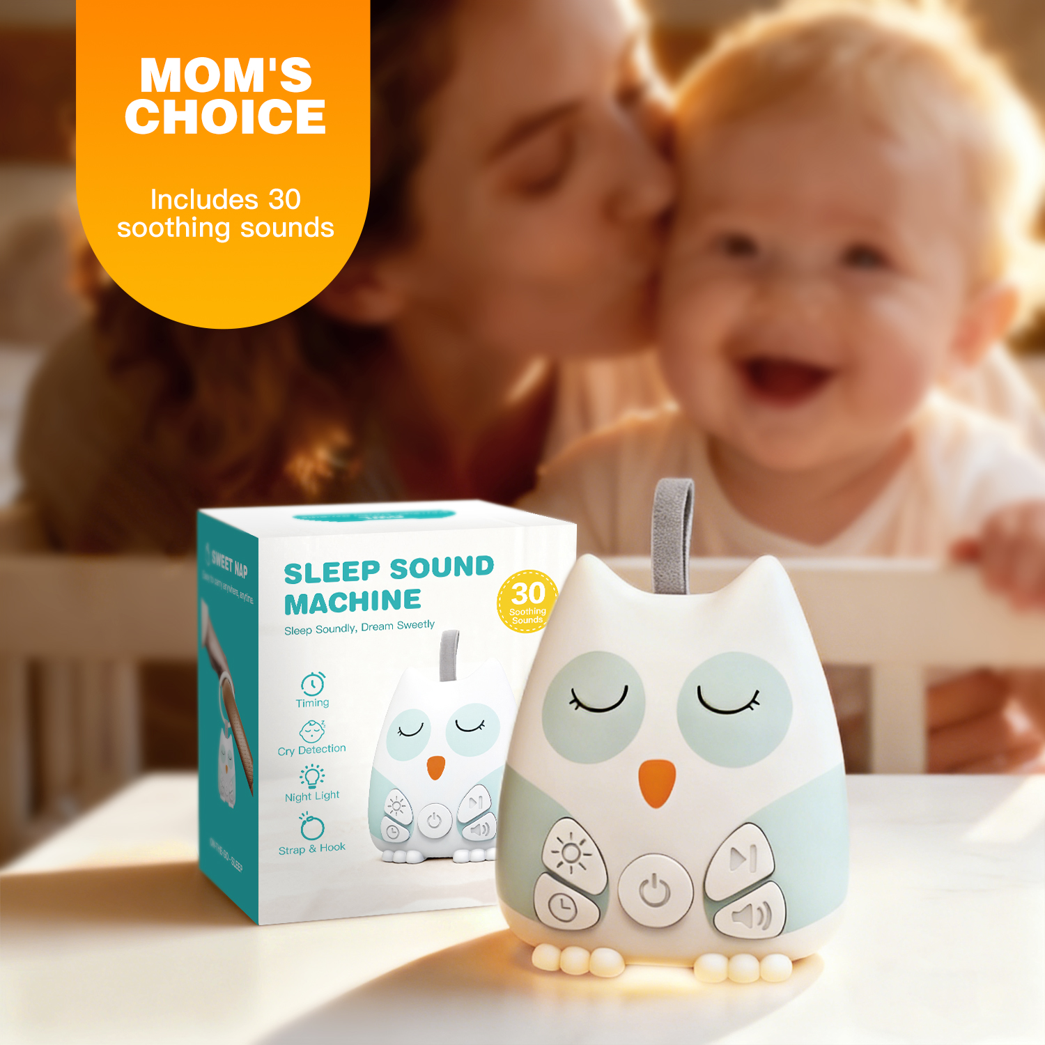 AliExpress Portable White Noise Sound Machine for Baby 30 Soothing Sounds Crying Sensor for Infants with Night Light Timer Rechargeable