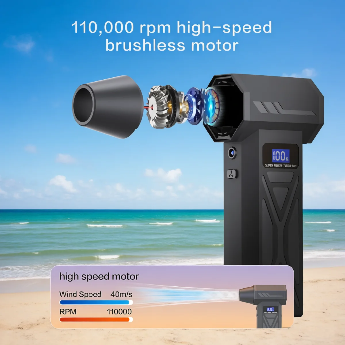 AliExpress Powerful Air Blower 110000Rpm 4 Gear Adjustable Turbo Jet Blower With Led Light Battery Display Cordless Compressed Air Duster, view 3