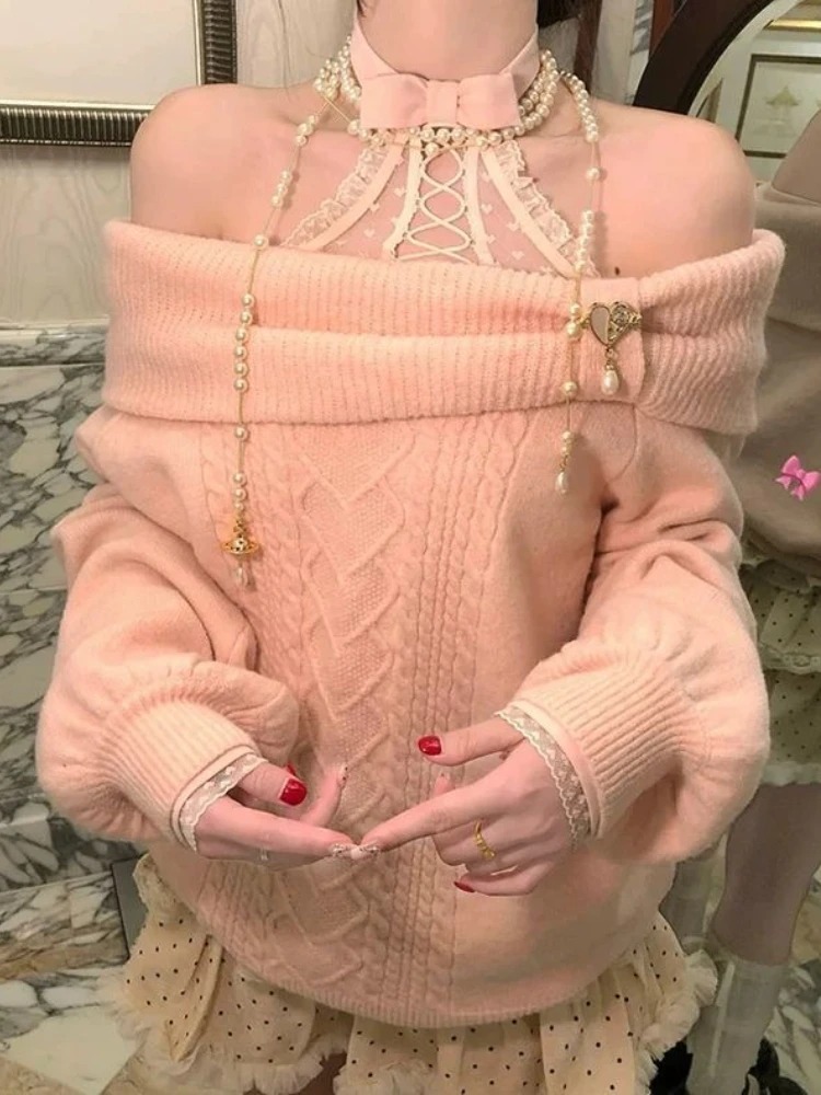AliExpress Preppy Style Sweet Knitted Sweater 2000s Aesthetic Gyaru Chic Korean Y2k Jumper Sweater Long Sleeve Coquette Knitwears, view 6