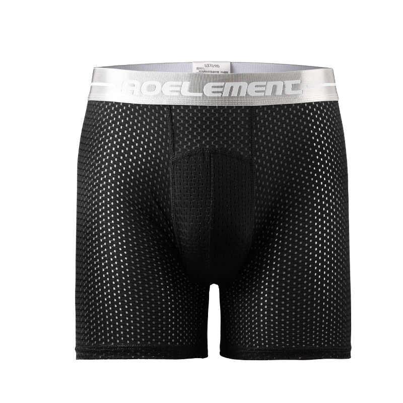 AliExpress Professional sports men's underwear lengthened anti-wear leg boxer shorts ice silk hollow breathable quick dry running long leg