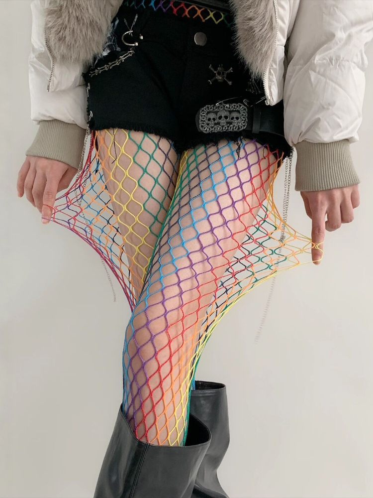 AliExpress Punk Fishnet Stockings Y2K Accessories Hot Girl Sexy Large/Medium Mesh Colorful Gothic Lolita Pantyhose female JK Long Socks